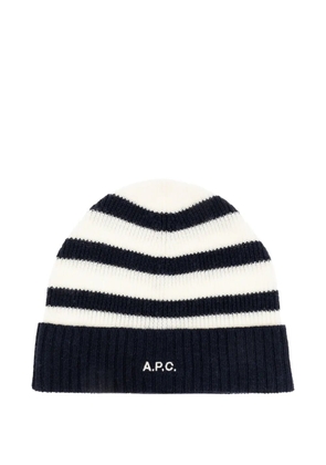 A.P.C. striped ribbed beanie - White
