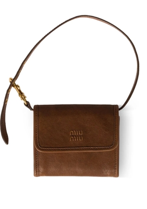Miu Miu logo-embossed leather wallet - Brown