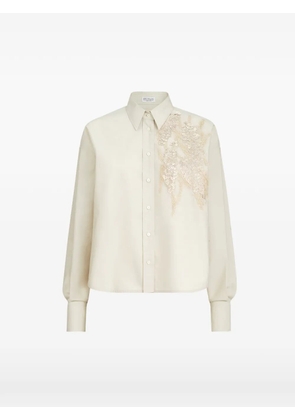 Brunello Cucinelli techno cotton poplin shirt with dazzling seabed embroidery - White