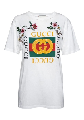 Gucci Pre-Owned floral-embroidered T-shirt - White