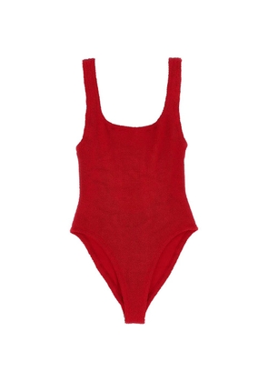 Hunza G square-neck crinkle swimsuit - Red