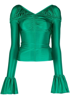 Rabanne flounce-sleeved draped top - Green