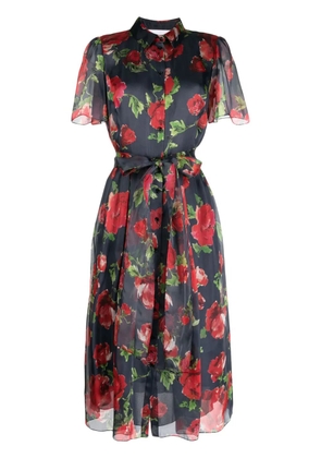Carolina Herrera floral-print belted silk shirt dress - Blue