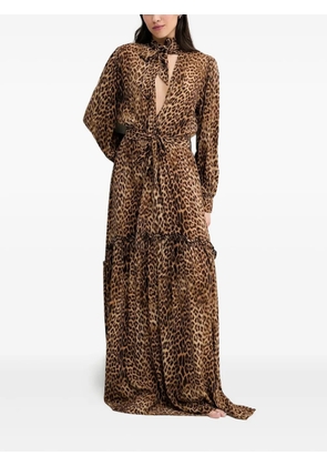 Melissa Odabash leopard-print ruffled maxi dress - Brown