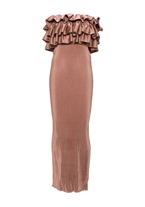 L'IDÉE pleated ruffled maxi evening dress - Brown