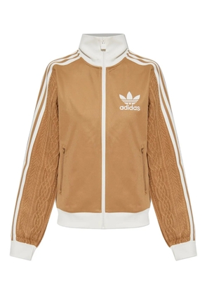 adidas knitted-sleeve zip-up sweatshirt - Brown