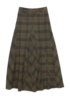 OUR LEGACY check-pattern pleated maxi skirt - Green