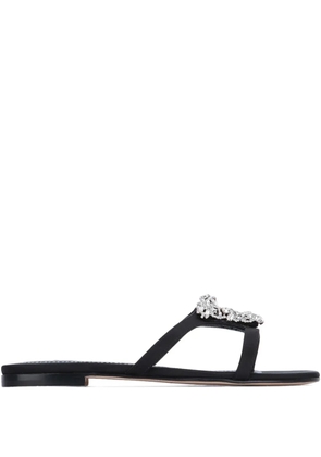 Manolo Blahnik Trinamu crystal-embellished satin flat sandals - Black