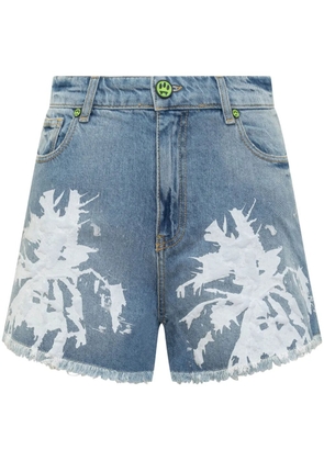 BARROW abstract-pattern print denim shorts - Blue