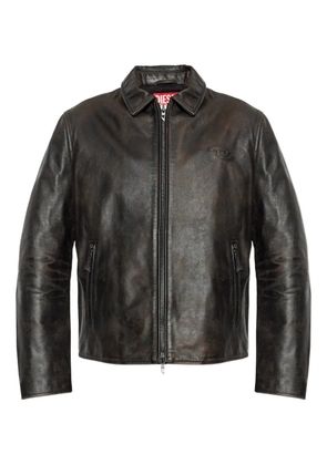 Diesel L-Amar-WRD logo-embossed leather jacket - Brown