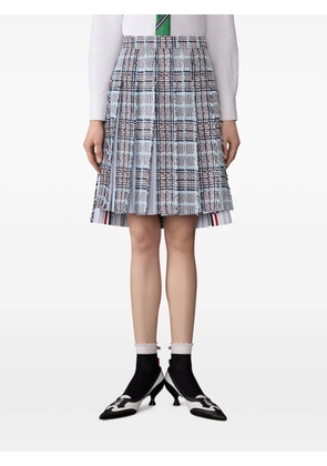 Thom Browne plaid frayed pleated midi skirt - Blue