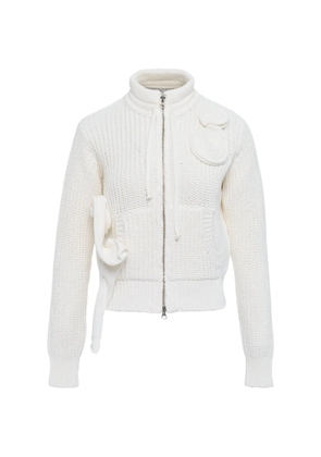 Open YY appliqué zipped cardigan - White