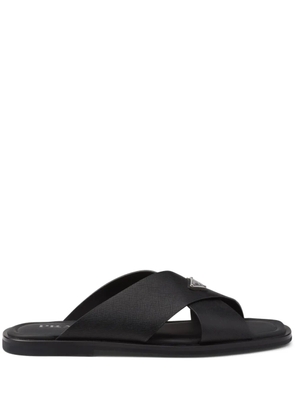 Prada criss-cross triangle-logo leather sandals - Black