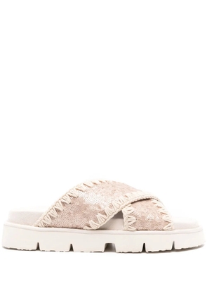 Mou Bio Criss-Cross sequin-embellished sandals - Pink