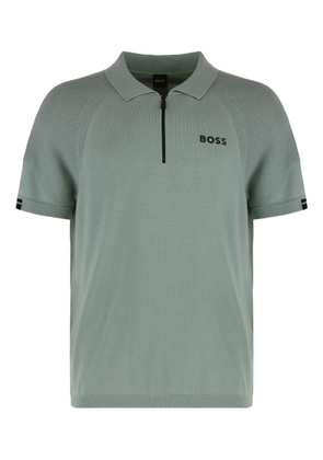 BOSS ribbed-cuffs zip-fastening polo shirt - Green
