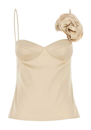Magda Butrym rose-appliqué satin top - Neutrals