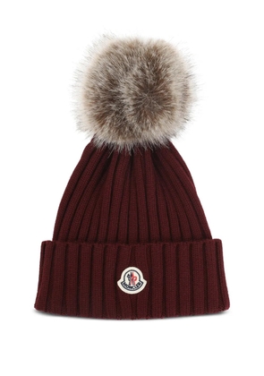 Moncler ribbed pompom-detail beanie - Red