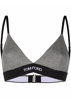 TOM FORD logo-underband cashmere triangle bra - Grey