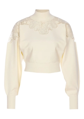 TWINSET lace-insert high-neck sweater - Neutrals