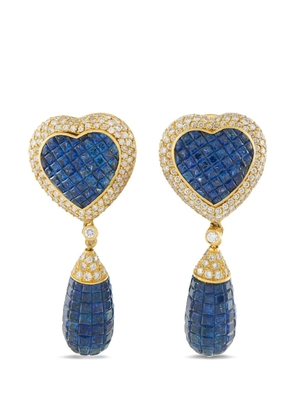 LB Exclusive diamond and sapphire heart-motif clip-on earrings - Gold