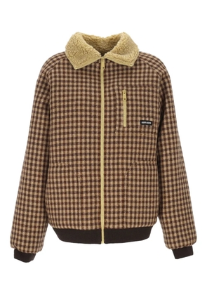 Miu Miu gingham check sherpa collar jacket - Brown