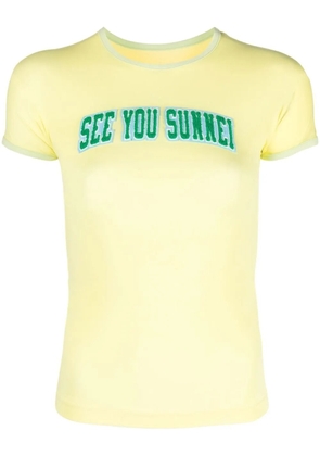 Sunnei appliqué fleece slogan T-Shirt - Yellow