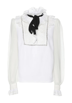 Self-Portrait frill collar bow blouse - White