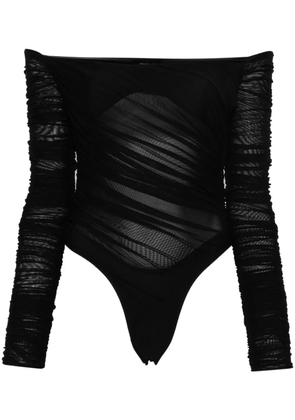 Mugler off-shoulder mesh bodysuit - Black