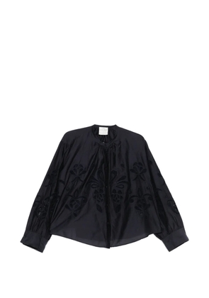 Forte Forte floral-appliqué long-sleeved blouse - Blue