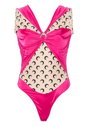 Marine Serre logo-plaque panelled bodysuit - Pink