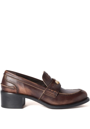 Miu Miu 50mm leather band coin loafers - Brown