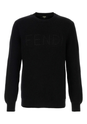 FENDI logo-embellishment ribbed-knit sweater - Black