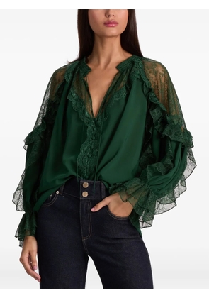 alice + olivia Aleena lace-trimmed ruffled blouse - Green