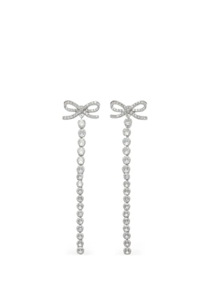 Self-Portrait crystal bow droplet earrings - Silver