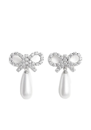 Self-Portrait bow pearl-embellishment earrings - Silver