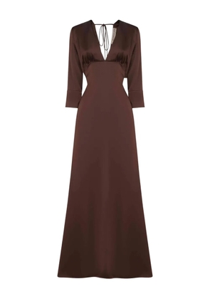 Blanca Vita neck-tie flared maxi dress - Brown
