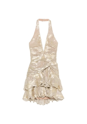 PatBO ruffled V-neck mini dress - Gold