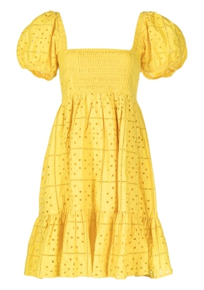 GANNI broderie anglaise flared dress - Yellow