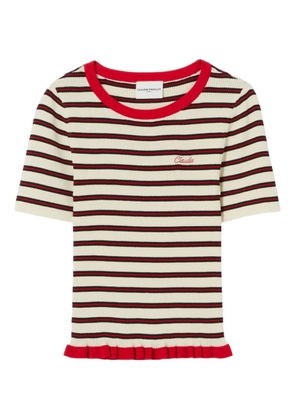 Claudie Pierlot striped embroidered-logo T-shirt - Neutrals
