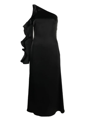 David Koma asymmetric ruffle-trim satin dress - Black