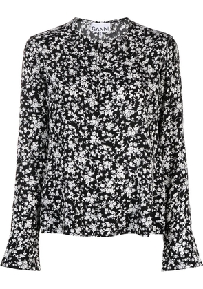 GANNI floral-print crepe blouse - Black