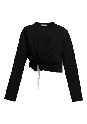 AREA crystal-flower draped top - Black