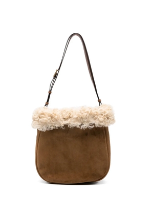 Saint Laurent shearling-trim shoulder bag - Brown