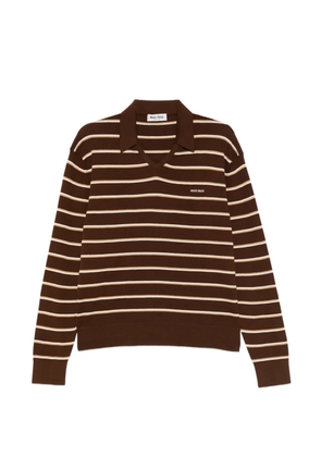 Miu Miu striped V-neck T-shirt - Brown