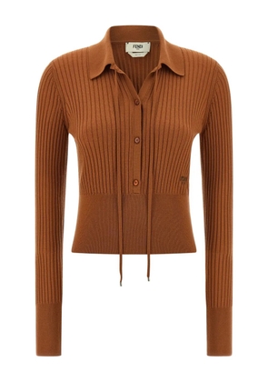 FENDI ribbed logo-intarsia knitwear - Brown