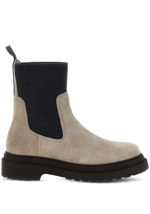 Brunello Cucinelli knit-insert suede boots - Neutrals