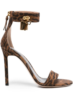 TOM FORD 105mm padlock-detail leopard-print sandals - Brown