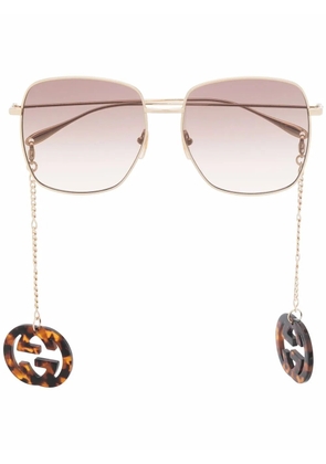 Gucci Eyewear GG-pendant square-frame sunglasses - Gold