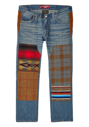 Junya Watanabe MAN patchwork mid-rise jeans - Blue