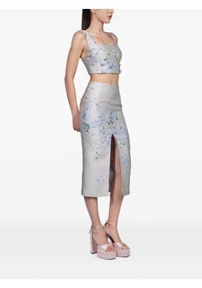 Mia Peculiar brocade split midi skirt - Grey